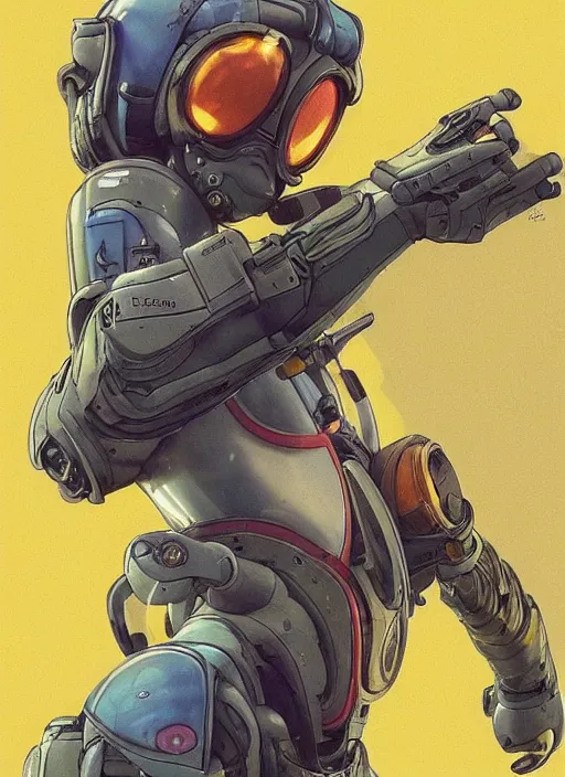 Image similar to goldfish piloting a mech suit. portrait by stonehouse and mœbius and will eisner and gil elvgren and pixar. realistic proportions. dystopian. cyberpunk 2 0 7 7, apex, blade runner 2 0 4 9 concept art. cel shading.