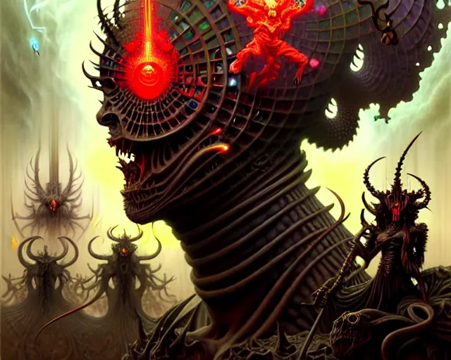 Image similar to the army of hell, fantasy character portrait made of fractals facing each other, ultra realistic, wide angle, intricate details, the fifth element artifacts, highly detailed by peter mohrbacher, hajime sorayama, wayne barlowe, boris vallejo, aaron horkey, gaston bussiere, craig mullins