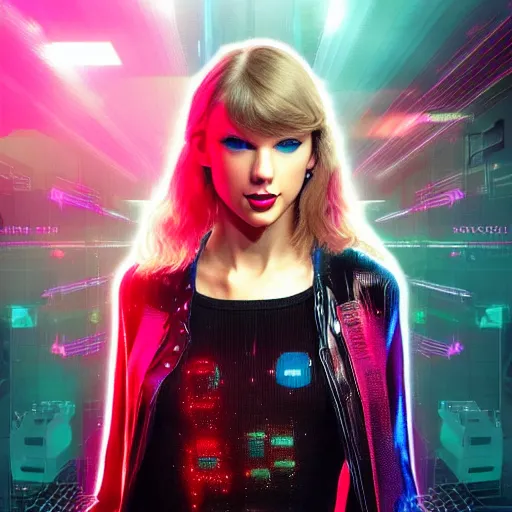 Prompt: Taylor swift cyberpunk album cover