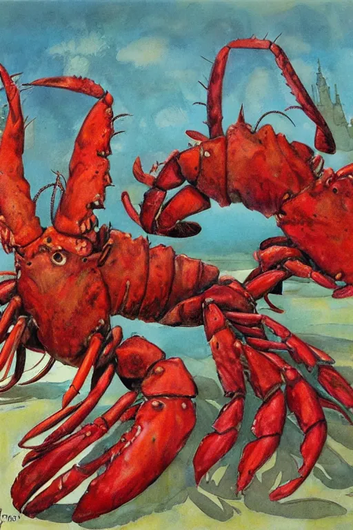 Prompt: giant lobsters by jerry pinkney