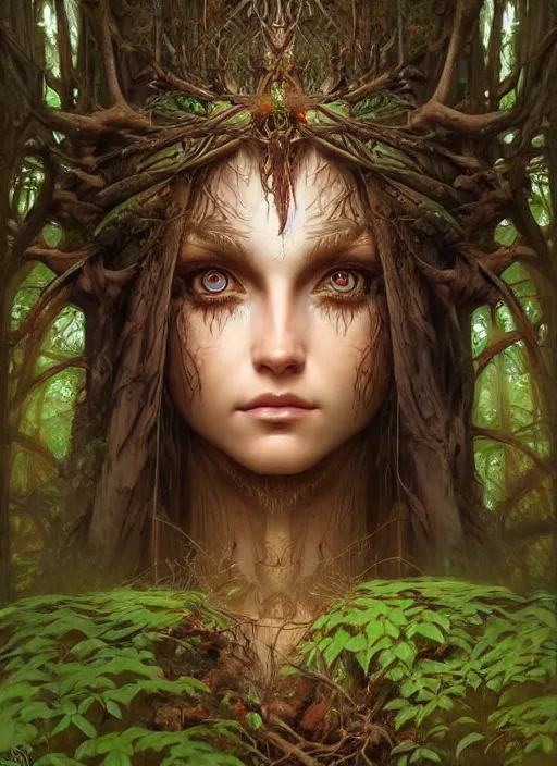 Image similar to digital _ painting _ goddess of the forest _ in the forest _ filipe _ poles _ and _ justin _ gerard _ symmetrical _ wonderful eyes _ fantasy _ very _ detailed _ realistic _ complex _ clear focus