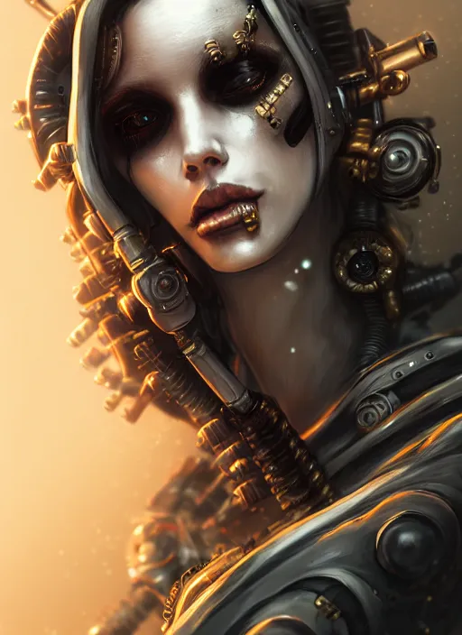 Image similar to soft lustrous ivory ebony biotech raver gutter punk gothic steampunk cyborg, golden ratio, details, scifi, fantasy, cyberpunk, intricate, decadent, highly detailed, digital painting, octane render, artstation, concept art, smooth, sharp focus, illustration, art by artgerm, loish, wlop