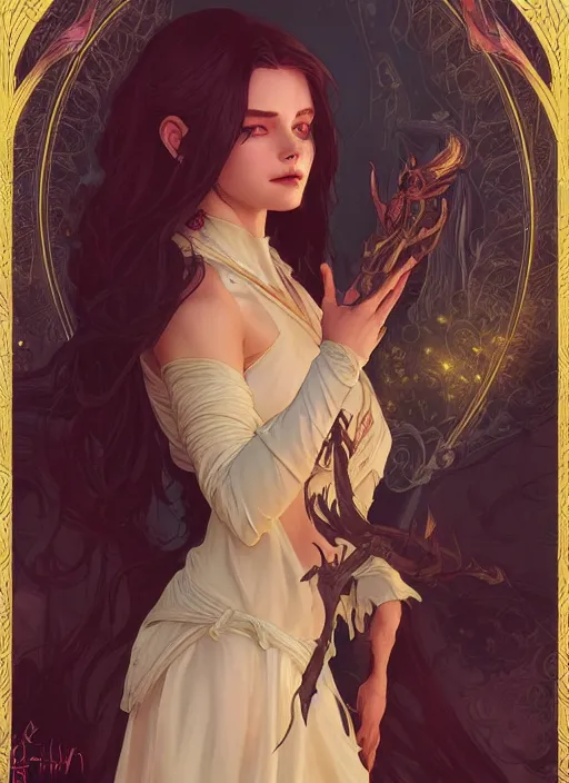 Image similar to a beautiful cute young demon princess, D&D, fantasy, intricate, cinematic lighting, highly detailed, digital painting, artstation, concept art, smooth, sharp focus, illustration, art by Terry Moore and Greg Rutkowski and Alphonse Mucha