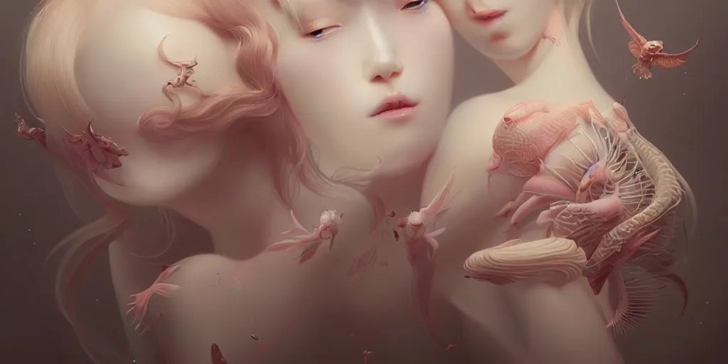 Image similar to breathtaking delicate detailed concept art painting creature, by hsiao - ron cheng, bizarre compositions, exquisite detail, pastel colors, ornate background, 8 k