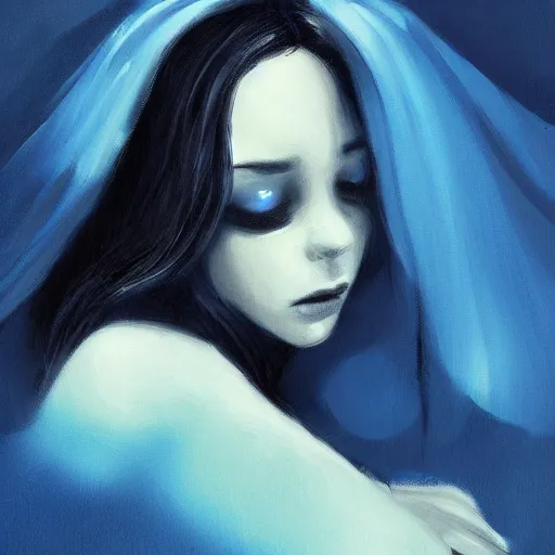 Prompt: sadness blue melancholy, stormy, moody, artstation, painting