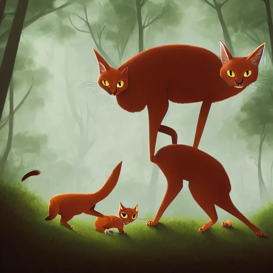 Prompt: Goro Fujita illustrating photo of a cate caracal in the woods, by Goro Fujita, ilustration, concept art, sharp focus, highly detailed, ArtStation