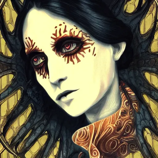 Prompt: symmetrical semi - realistic modern artnouveau mysterious creepy maniac portrait from layers of fear highly detailed sharp focus