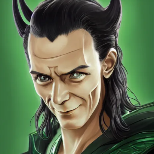 Image similar to Loki portrait, anime style, intricate, detailed, photorealistic, trending on artstation, studio lighting, 4k, 8k