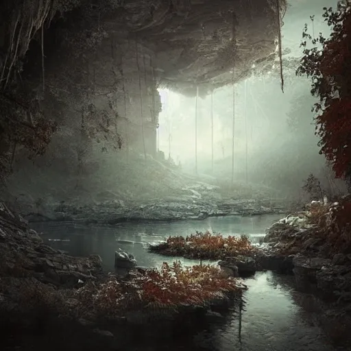 Image similar to michal karcz pixel art of a beautiful landscape. , horror theme, detailed, elegant, intricate, 4k,