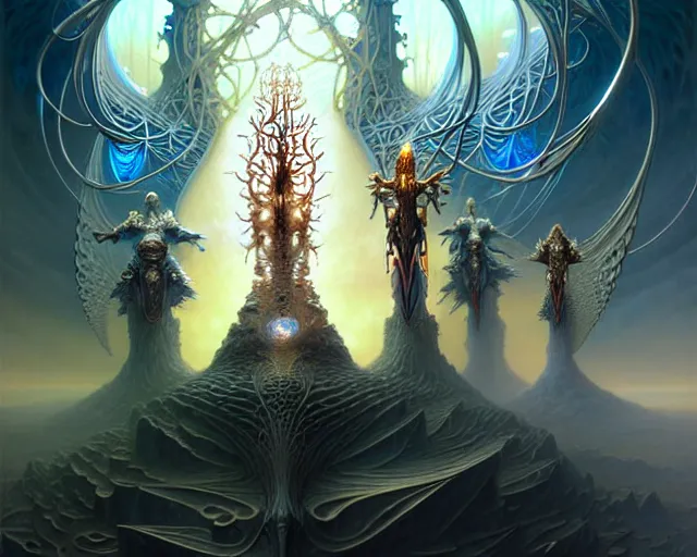 Image similar to the stronghold of white light, fantasy character portrait made of fractals facing each other, ultra realistic, wide angle, intricate details, the fifth element artifacts, highly detailed by peter mohrbacher, hajime sorayama, wayne barlowe, boris vallejo, aaron horkey, gaston bussiere, craig mullins