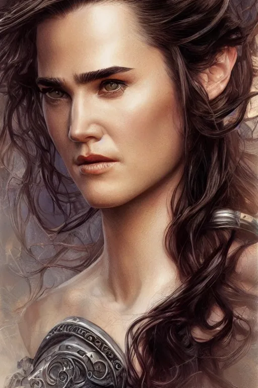 Prompt: jennifer connelly as a ruggedly handsome heroine, intricate, elegant, highly detailed, centered, digital painting, artstation, concept art, smooth, sharp focus, illustration, art by artgerm and donato giancola and Joseph Christian Leyendecker, Ross Tran, WLOP