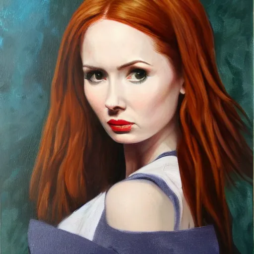 Image similar to Karen Gillan, oil painting, portrait