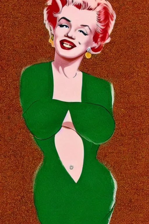 Image similar to marilyn monroe with red hair and green dress
