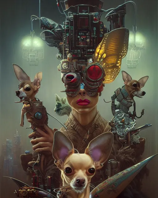 Image similar to rabid chihuahua fantasy character portrait, ultra realistic, wide angle, intricate details, blade runner artifacts, highly detailed by peter mohrbacher, boris vallejo, hajime sorayama aaron horkey, gaston bussiere, craig mullins