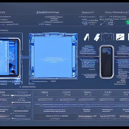 Prompt: a concept image of iphone 2000 blue print technical info, 4k, unreal 5