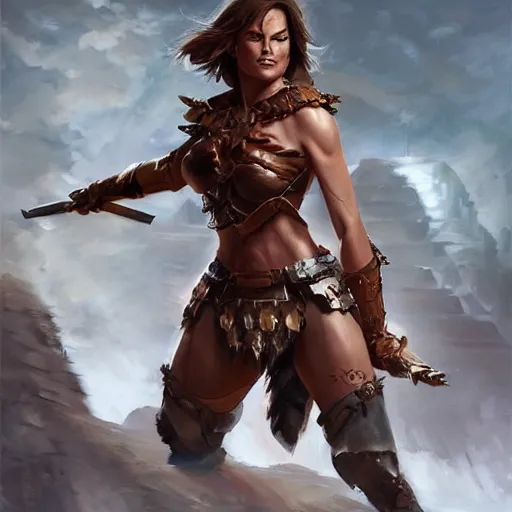 Prompt: Mariska Hargitay as a warrior by Stanley Artgerm Lau, WLOP, Rossdraws, Frank Frazetta, Andrei Riabovitchev, Marc Simonetti, trending on artstation.