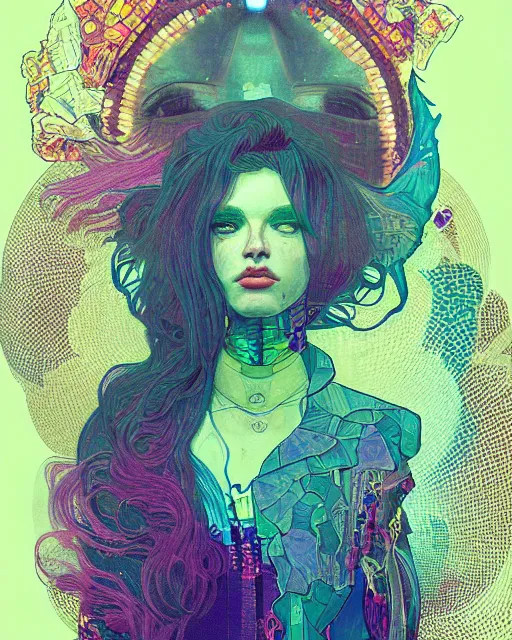 Prompt: glitch art close up portrait vampire, glitches, vaporwave, highly detailed, very intricate, art nouveau pixelated, neon glitch, chromatic aberration, harsh lighting, award - winning, concept art illustration by mandy jurgens and alphonse mucha and alena aenami, glitch color palette, featured on artstation