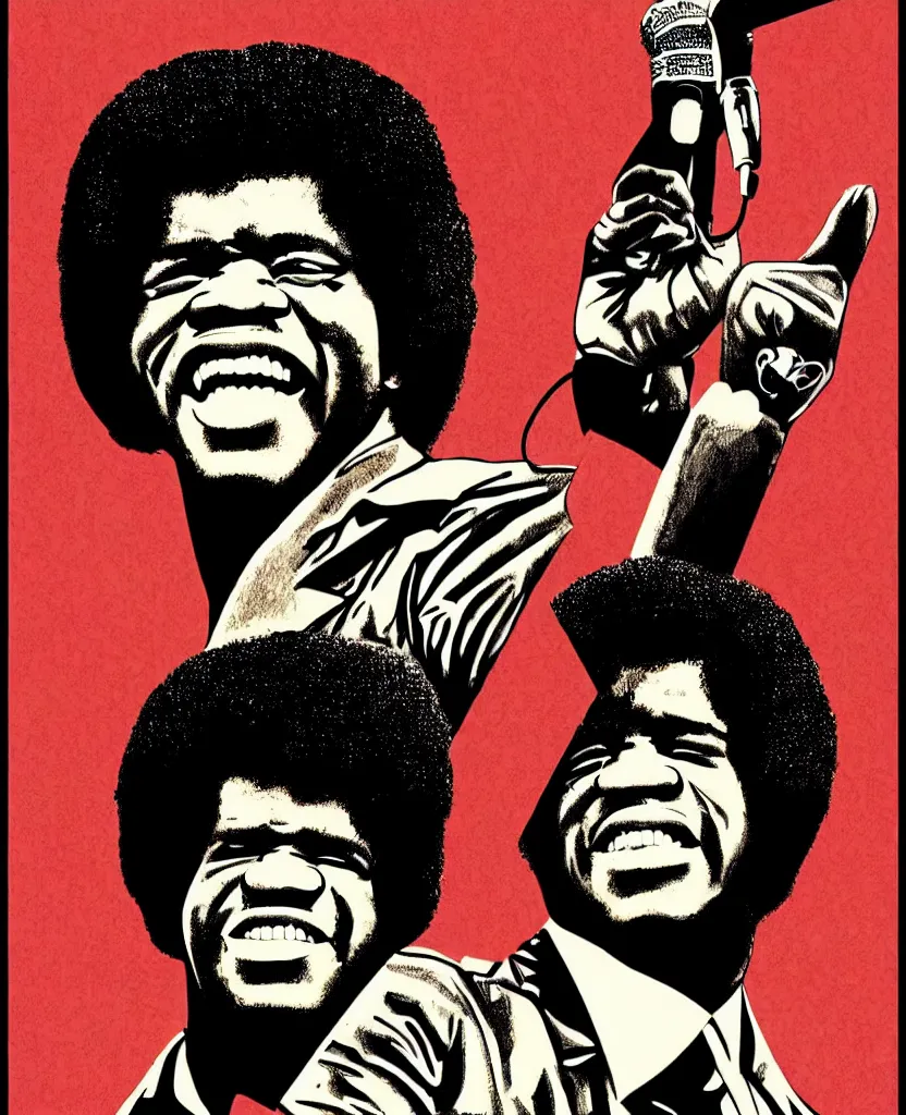 Image similar to invert poster illustration of james brown, james brown concert poster, highly detailed, colored illustration, “ superbad tour, 1 9 6 9,