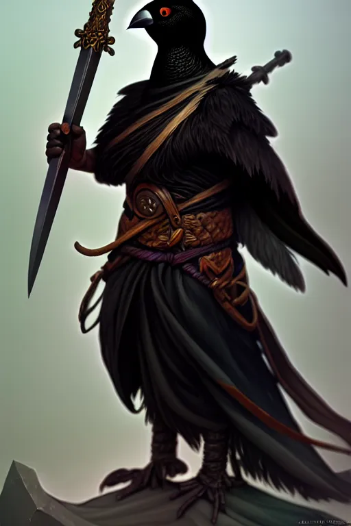 Prompt: black kenku barbarian, highly detailed, digital painting, artstation, sharp focus, illustration, art by tan zi and ayanamikodon and alphonse mucha and wlop