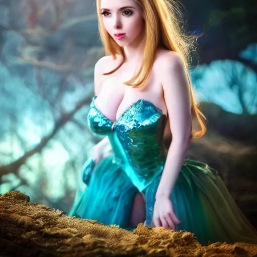 Prompt: amouranth as a tempting princess by wlop, rule of thirds, seductive look, beautiful, in intergalactic hq