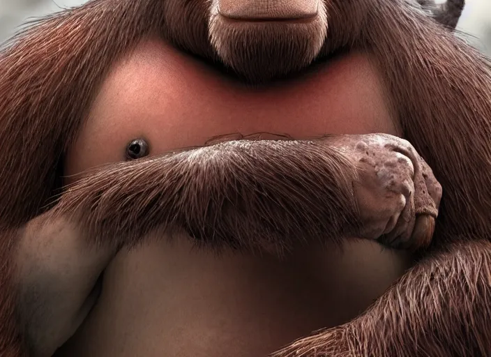 Image similar to extremely scary angry tough rough looking sumo orangutan. japanese warrior character, scary, gruffness, interesting 3 d character concept by square enix, in the style of league of legends, hyper detailed, cinematic, final fantasy, character concept, ray tracing, fur details, maya, c 4 d, artstation