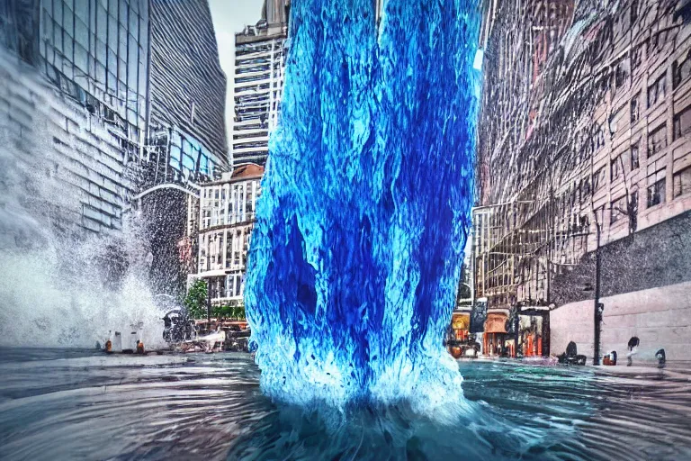 Prompt: water tornado in the city, photorealistic, highly detailed, sharp focus, vivid, colorful, symmetrical