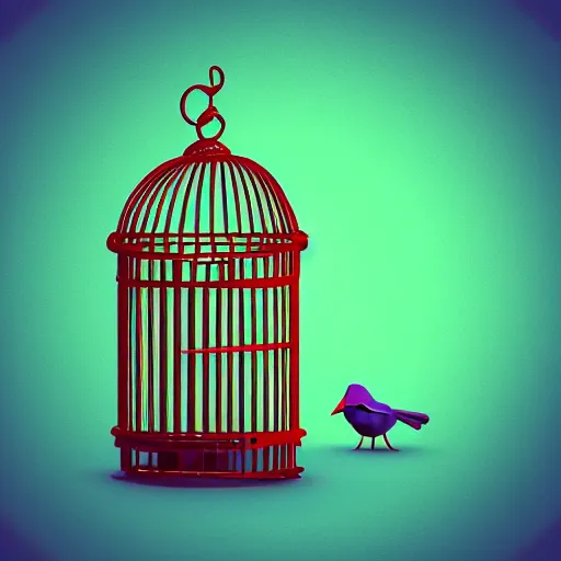 Prompt: lonely bird in a cage, low poly