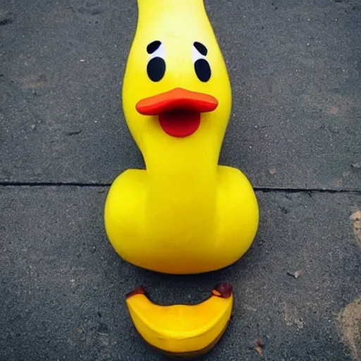 Image similar to a banana in the shape of a duck. A duck in the shape of a banana. Banana duck. Banana with duck face.