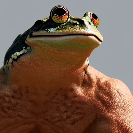 Prompt: frog - faced giant man, high definition movie, photorealistic detail, futuristic production, adventure movie, 8 k