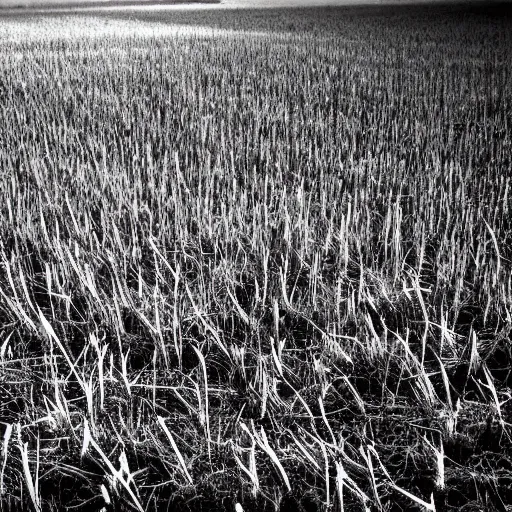 Image similar to field with large spikes, scary, eerie, uncanny, abnormal