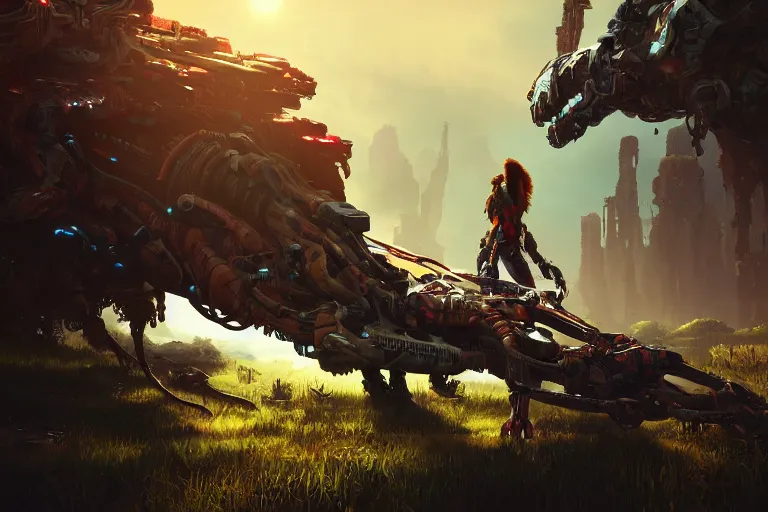 Image similar to snapmaw machine mecanical creature robot of horizon forbidden west horizon zero dawn bioluminiscence global illumination ray tracing hdr fanart arstation by ian pesty and alena aenami artworks in 4 k