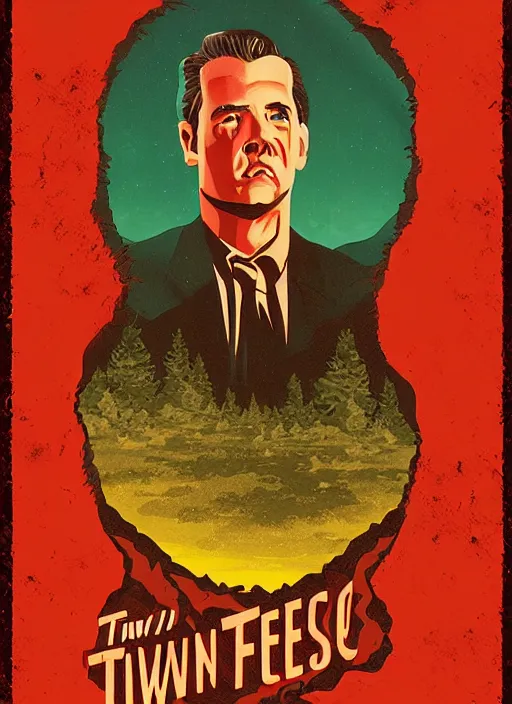 Prompt: twin peaks movie poster art by justin erickson