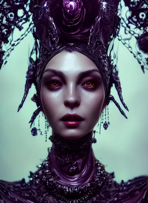 Image similar to close - up real portrait of an absurdly beautiful, graceful, sophisticated, fashionable dark witch, hyperdetailed photography by irakli nadar and vania zouravliov, day - glow, unreal engine 5 highly rendered, global illumination, radiant light, detailed and intricate environment