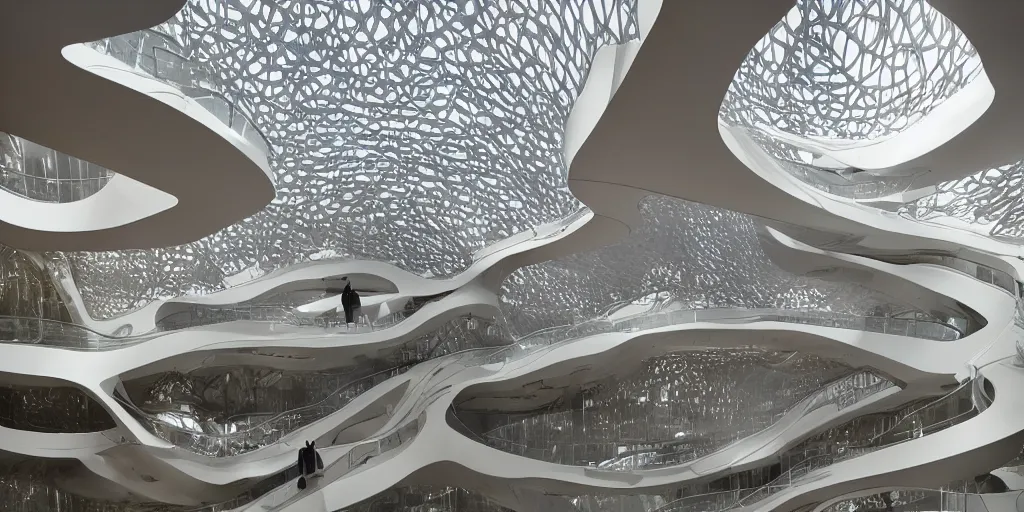 Image similar to extremely detailed ornate stunning beautiful elegant futuristic museum lobby interior by Zaha Hadid