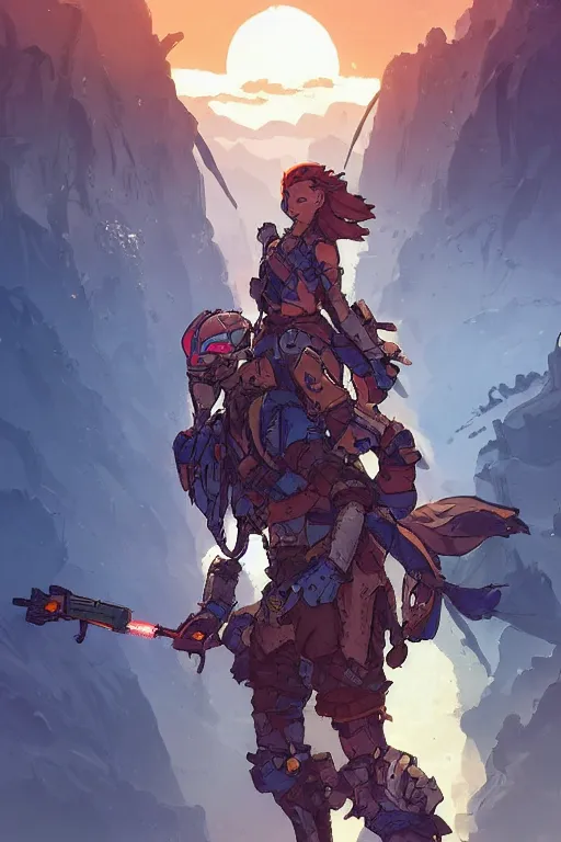 Image similar to combination suit armor aloy horizon forbidden west horizon zero dawn robot ninja mask helmet backpack tribal, art gta 5 comics, official fanart behance hd artstation by jesper ejsing, by rhads, makoto shinkai and lois van baarle, ilya kuvshinov, ossdraws radiating a glowing aura cgi rtx 2 0 2 2