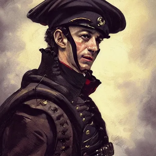 Image similar to portrait of a one eyed spanish navy officer blas de lezo, face portrait, 1 8 th century clothing, epic, tragic, military art, fantasy, dieselpunk, hd shot, digital portrait, beautiful, artstation, comic style, by artgerm, guy denning, jakub rozalski, magali villeneuve and charlie bowater