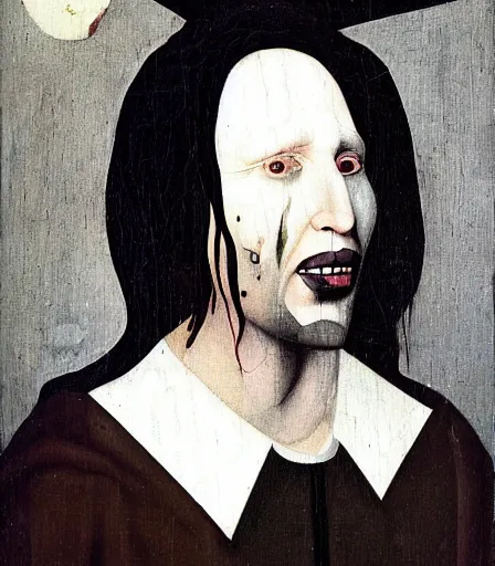 Image similar to portrait of marilyn manson by hieronymus bosch, high quality, high detail