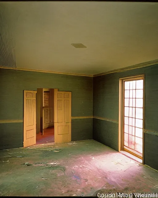 Prompt: the empty interior of a house in devonshire that was built in the 1 9 7 0 s, painterly, offset printing technique, photographed on kodachrome by brom, robert henri, walter popp, cinematic lighting, various refining methods, micro macro autofocus, ultra definition, award winning photo