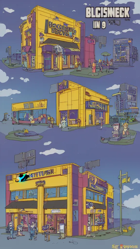 Image similar to blockbuster building in the style of a 90s cartoon