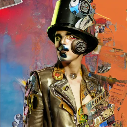 Prompt: steam punk apollo, contemporary collage, highly detailed, digital painting, 4 k, hdr, punk, fashion, smooth, sharp focus, art by nick knight, sandra chevrier and john hoyland