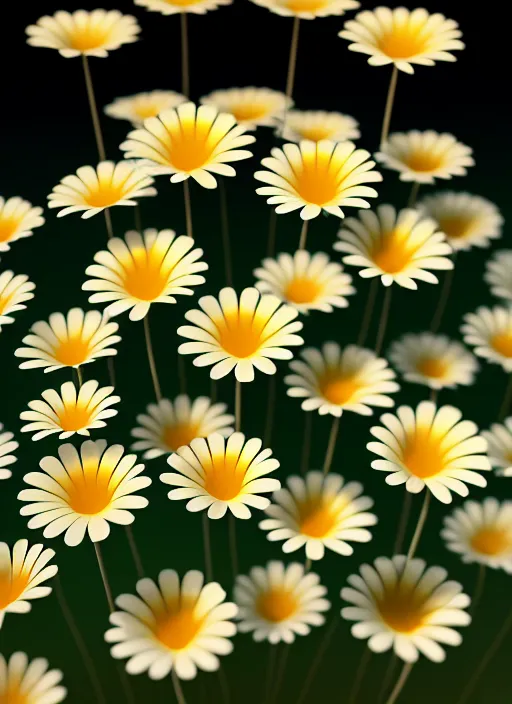 Prompt: bright flowerpatch of smooth daisies by zaha hadid, up close shot, sharp focus, global illumination, radiant light, irakli nadar, octane highly render, 4 k, ultra hd,