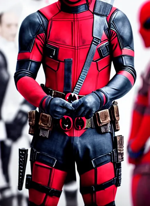 Image similar to actor mario casas con el traje deadpool photo 4k high details