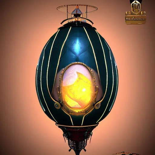 Image similar to enormous flying faberge egg, sky, steampunk, fantasy art, unreal engine