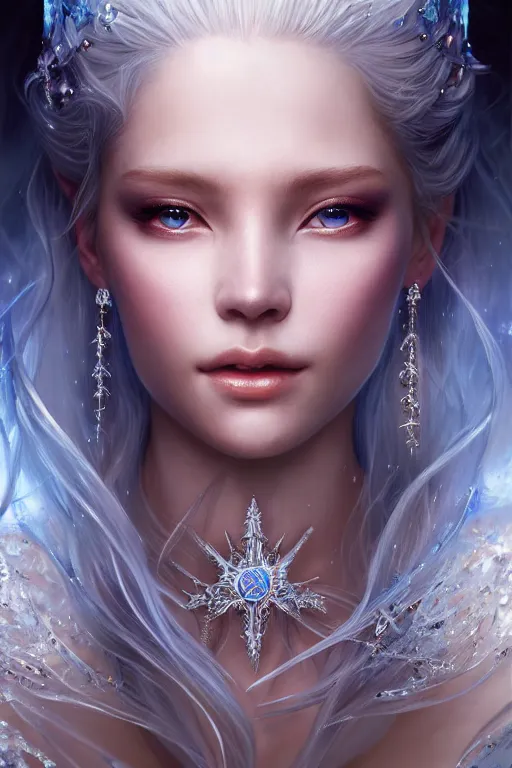 Prompt: a masterpiece ultrarealistic ultradetailed portrait of a very beautiful ice queen, medium shot, intricate, elegant, by stanley artgerm lau, wlop, rossdraws, james jean, andrei riabovitchev, marc simonetti, light by julie bell, porcelain skin. global illumination, vfx