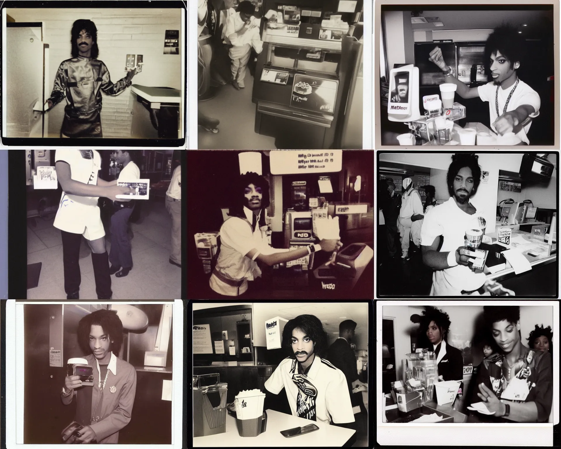 Prompt: prince rogers nelson working at mcdonalds, polaroid