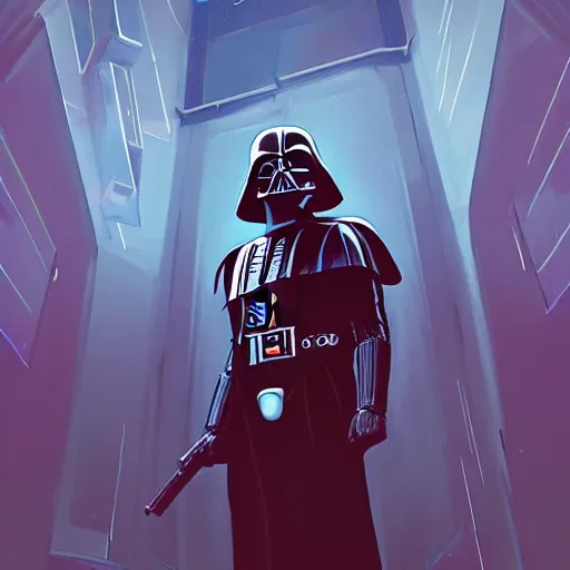 Image similar to darth vader standing in a spaceship behance hd artstation by jesper ejsing, by rhads, makoto shinkai and lois van baarle, ilya kuvshinov, ossdraws, that looks like it is from borderlands and by feng zhu and loish and laurie greasley, victo ngai, andreas rocha