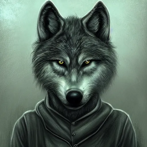 Image similar to wolf like a human, holding brush, artwork by Antón Semenov,