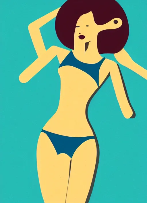 Image similar to portrait of a girl, in retro swimsuit, lying by the pool, minimalist illustration, flat colors, contrasting shadows art by parrish, maxfield, frame from a movie