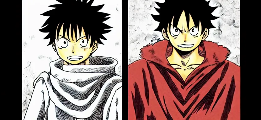 Image similar to luffy in berserk manga