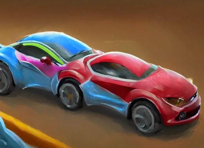 Prompt: concept design of cute candy cars for a aaa game, oil painting by eren arik and jama jurabaev, extremely detailed, brush hard, artstation, high quality, brush stroke